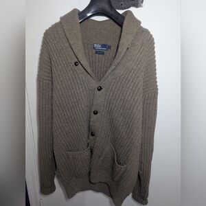 Polo by Ralph Lauren Olive Shawl Collar Ribbed Cardigan Sweater